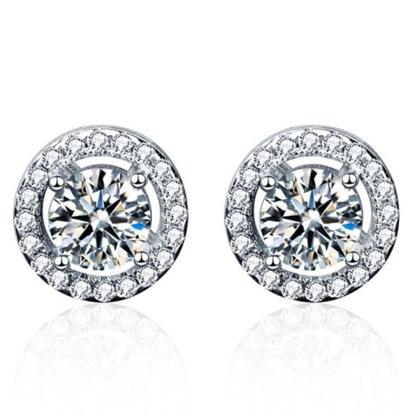 Certified 1ct. t.w. Diamond Moissanite Round Halo Stud Earrings NEW - Picture 2 of 8